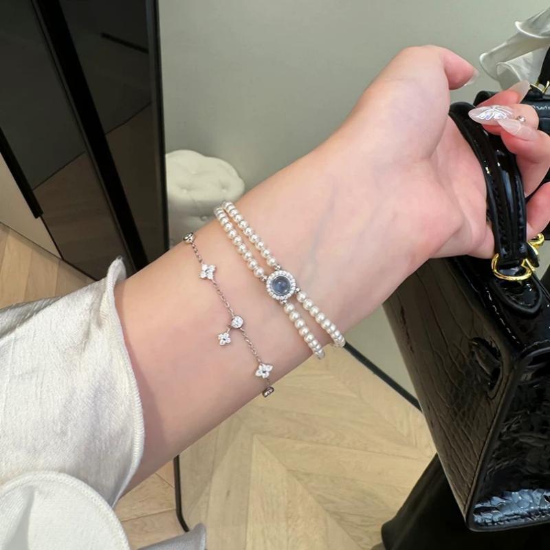 Doppelreihiges Perlenarmband mit Aquamarin und funkelnden Swarovski Kristallperlen – eleganter Armschmuck aus 925er Silber für Damen