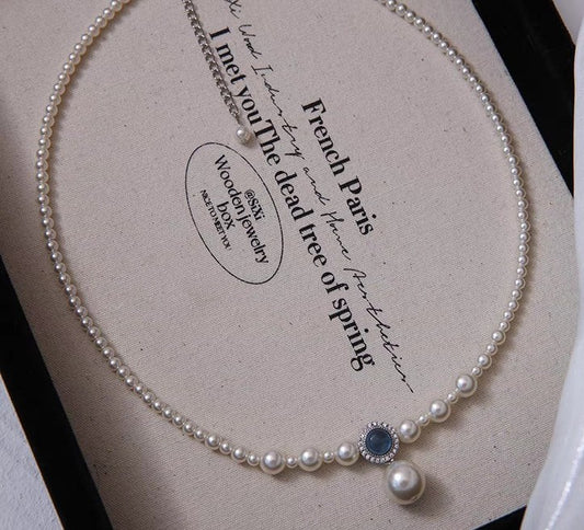 Elegante Perlenkette mit Swarovski Kristallperlen und Aquamarin in 925er Silberfassung – ideal für Brautschmuck oder besondere Anlässe