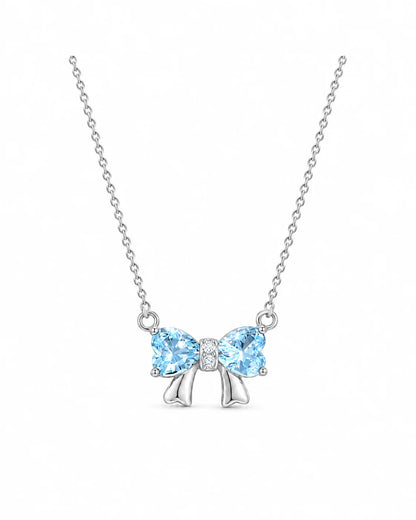 Celeste Aquamarin Halskette mit Schleifen Anhänger aus 925 Silber