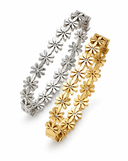 Daisy Blumen Armreif in Gold und Silber aus wasserfestem Edelstahl
