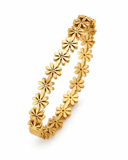 Goldener Daisy Blumen Armreif mit 18K Vergoldung