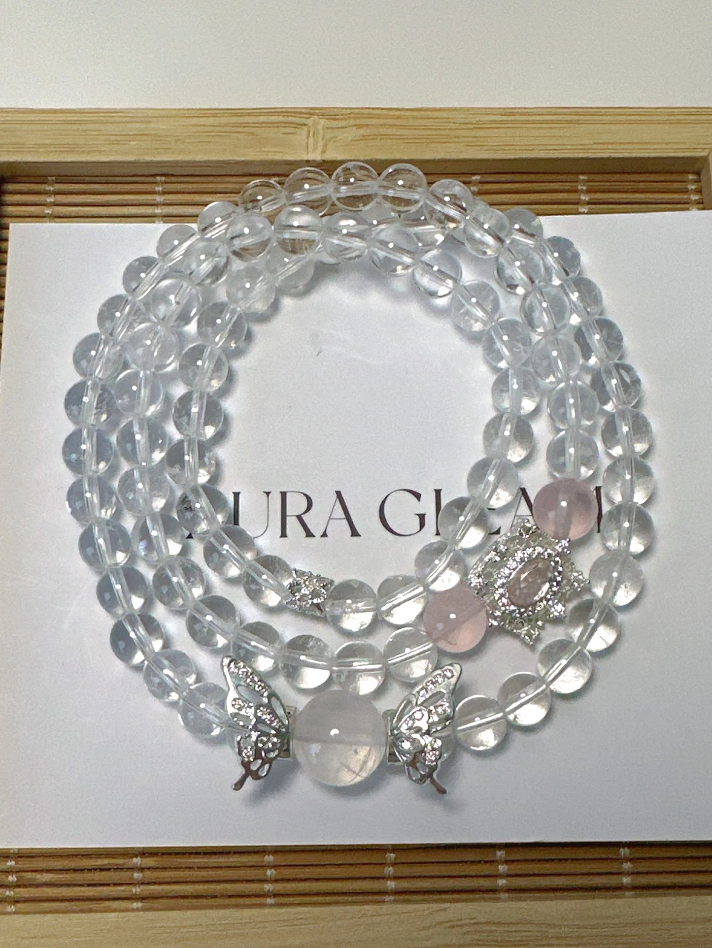 Triple Wrap Crystal Bracelet with Butterfly Design