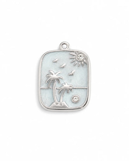 Elena Palmen Charm aus Titanstahl in Silberoptik mit hellblauer Emaille und Zirkonia