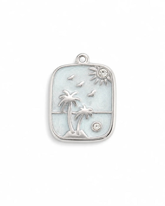 Elena Palmen Charm aus Titanstahl in Silberoptik mit hellblauer Emaille und Zirkonia