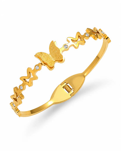 Elira goldener Schmetterling Armreif mit Glitzerstruktur und Zirkonia