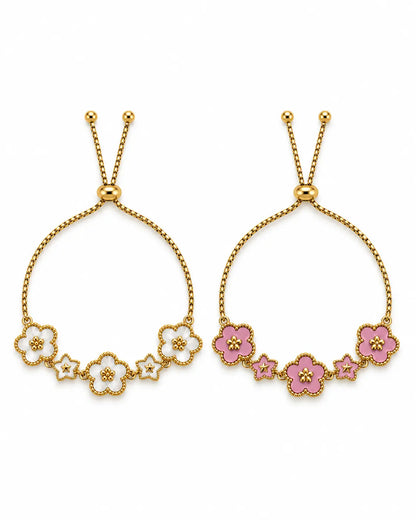 Elise Blumen Armband in Gold mit weißen und rosa Emaille-Blüten