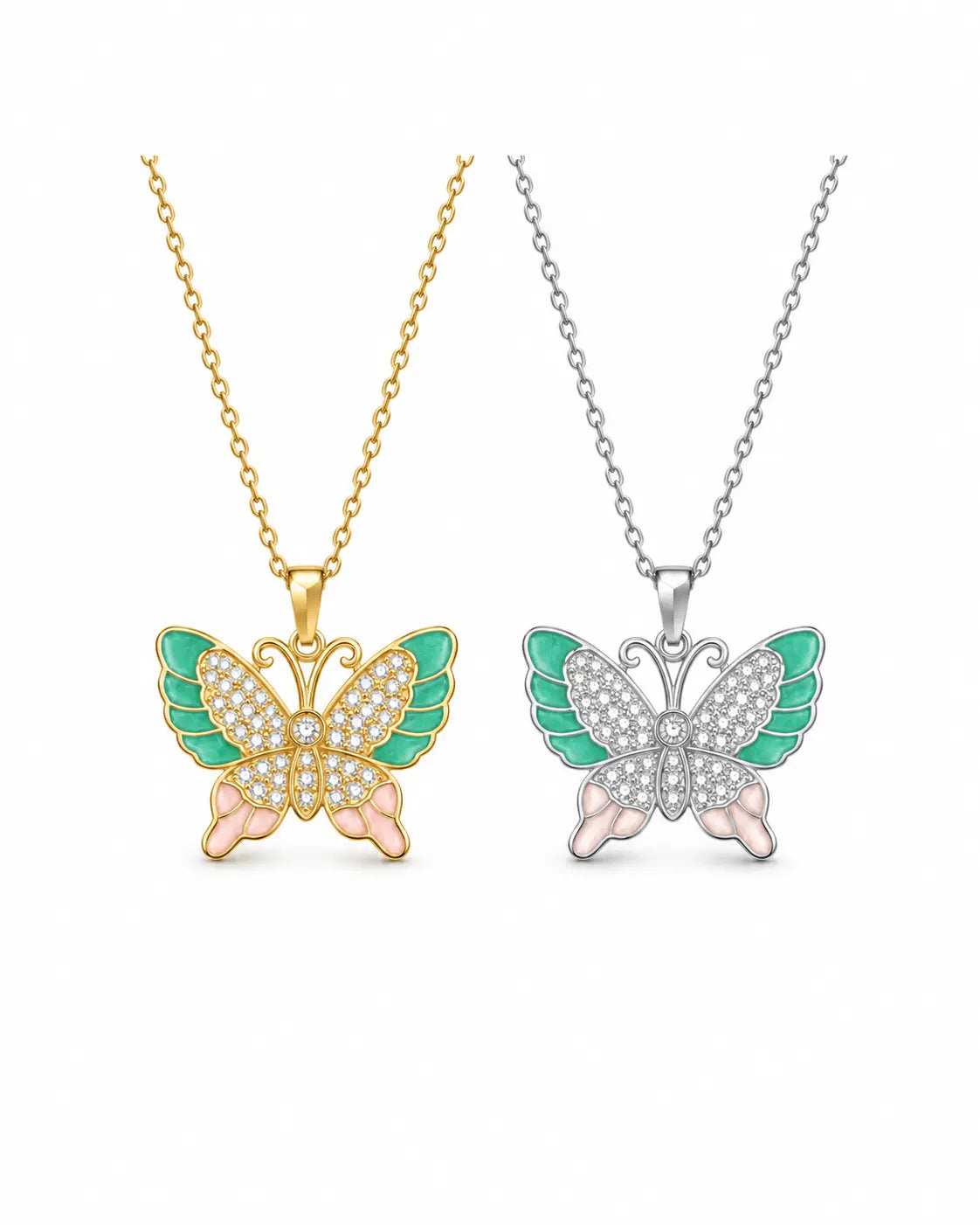 Elodie Schmetterling Halskette in Gold und Silber mit Emaille und Zirkonia