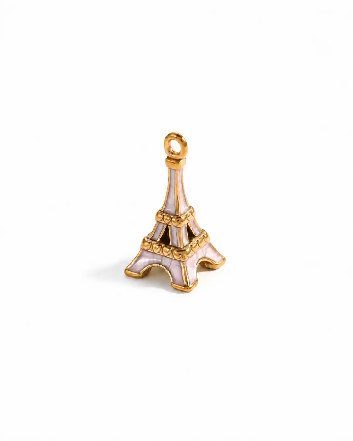 Eloise Eiffelturm Charm aus vergoldetem Titanstahl mit rosa Emaille