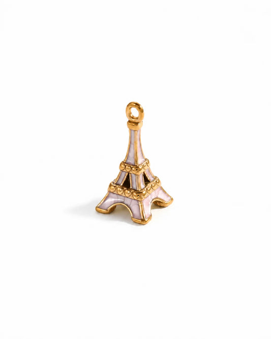Eloise Eiffelturm Charm aus vergoldetem Titanstahl mit rosa Emaille