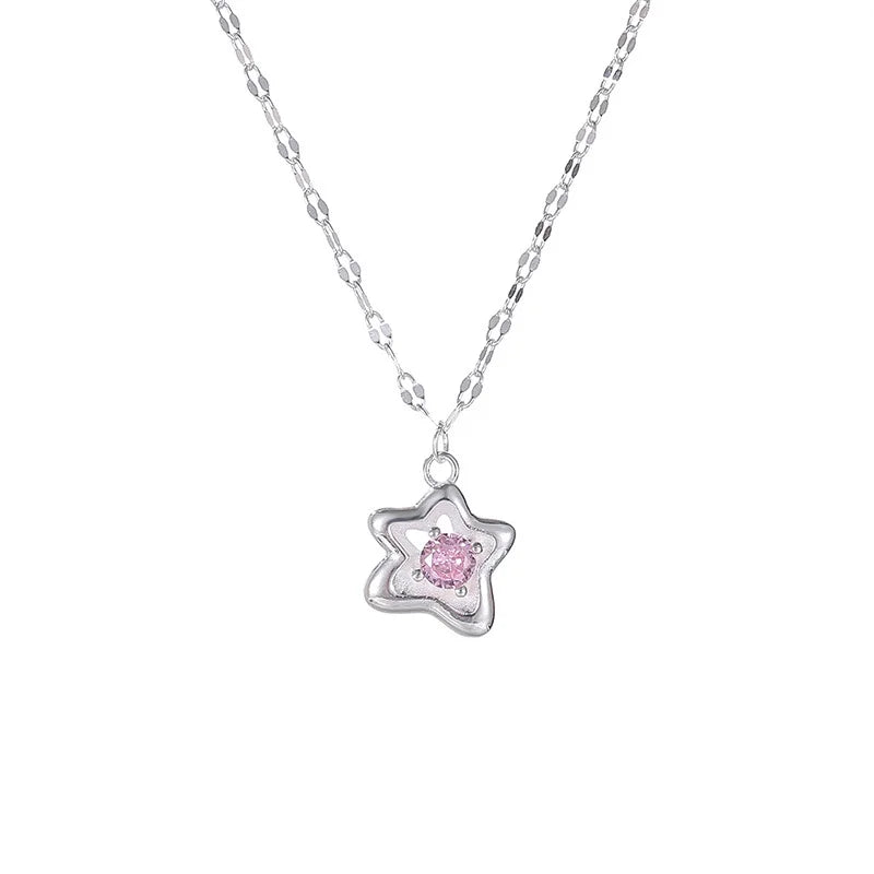 Silberne Halskette "Estelle" aus 925 Silber mit Stern-Anhänger und rosa Zirkonia