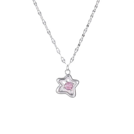 Silberne Halskette "Estelle" aus 925 Silber mit Stern-Anhänger und rosa Zirkonia