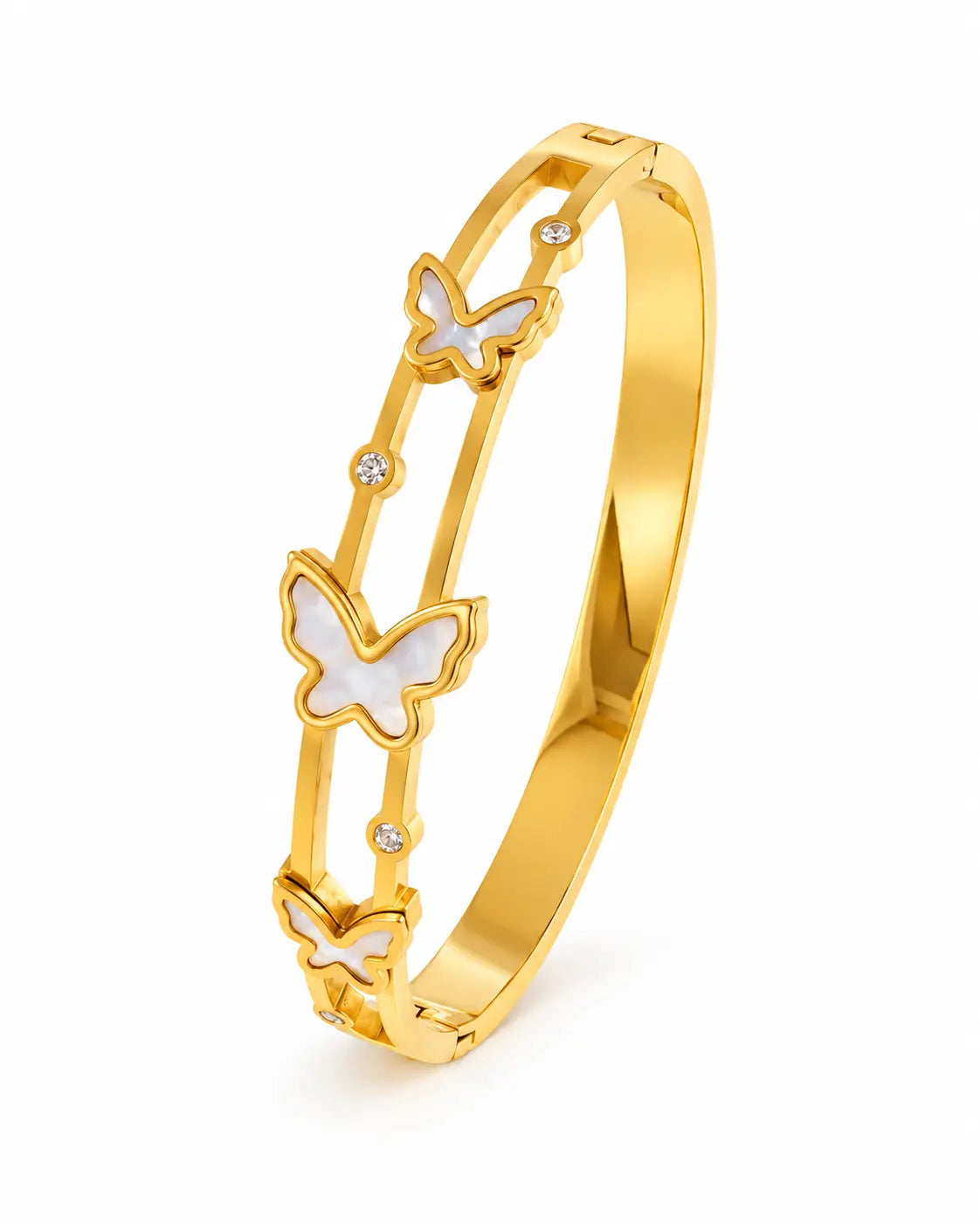 Fiora goldener Schmetterling Armreif mit weißem Perlmutt und Zirkonia