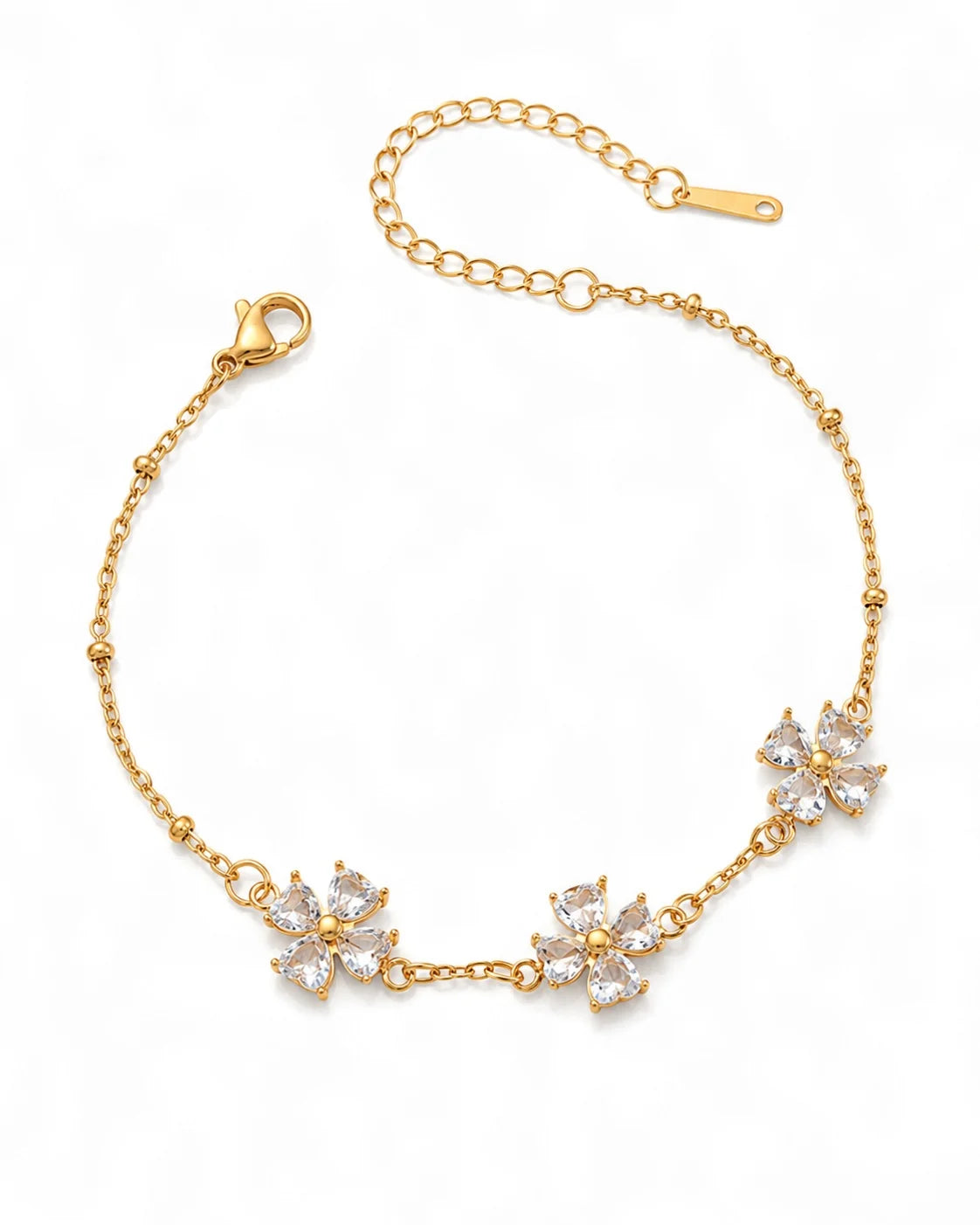 Florales Zirkonia Armband aus 18K vergoldetem Titanstahl