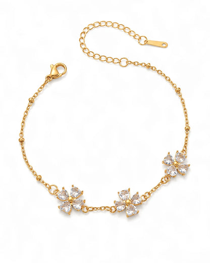 Florales Zirkonia Armband aus 18K vergoldetem Titanstahl