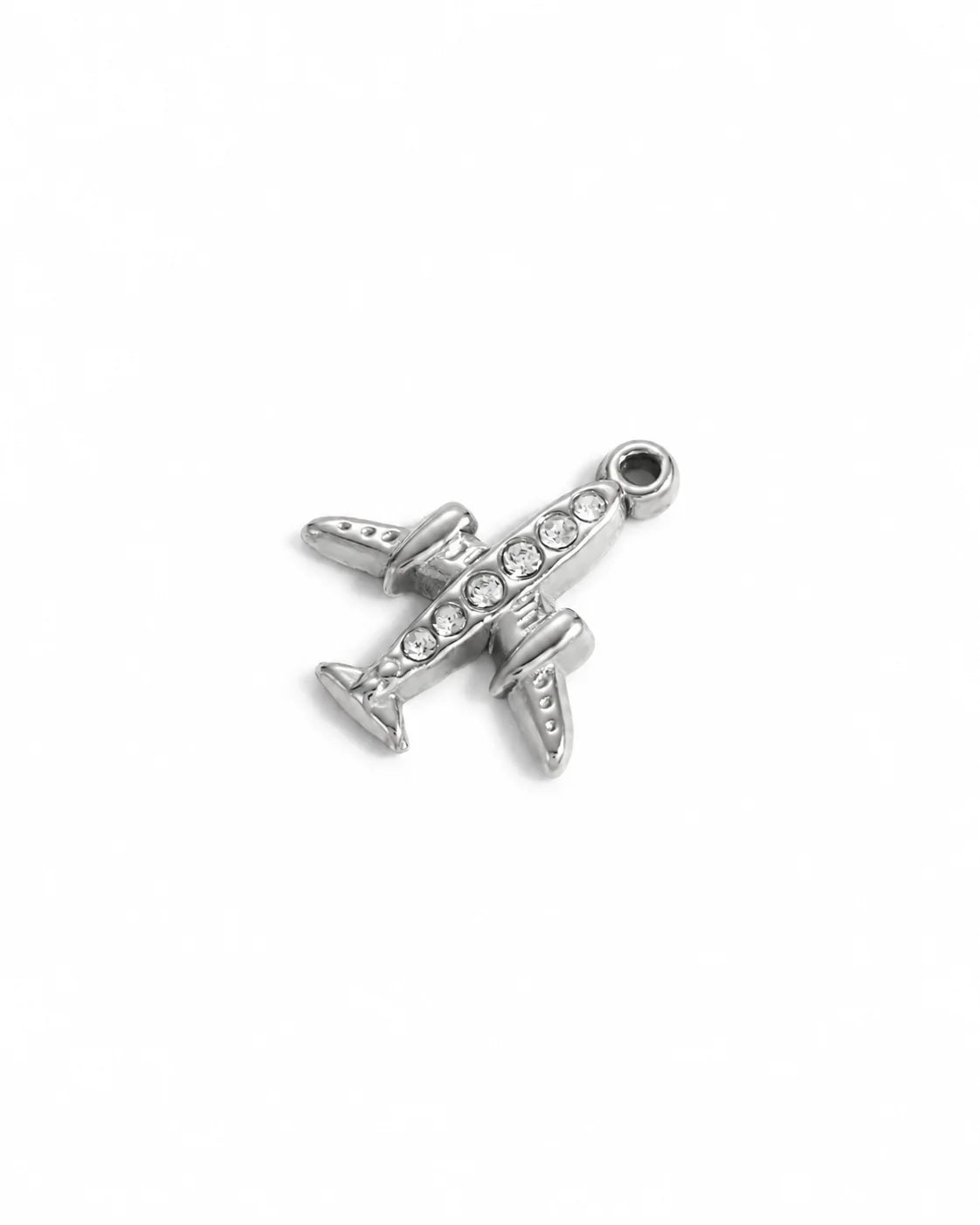 Freya Flugzeug Charm aus Titanstahl in Silberoptik mit Zirkonia