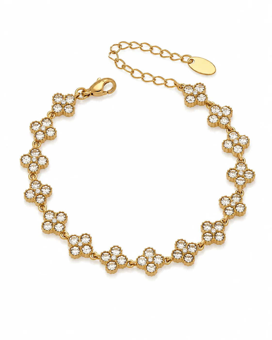 Vergoldetes Kleeblatt Armband aus Titanstahl mit Zirkonia