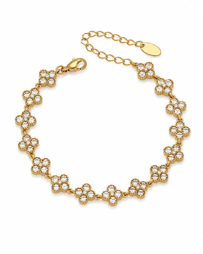 Vergoldetes Kleeblatt Armband aus Titanstahl mit Zirkonia