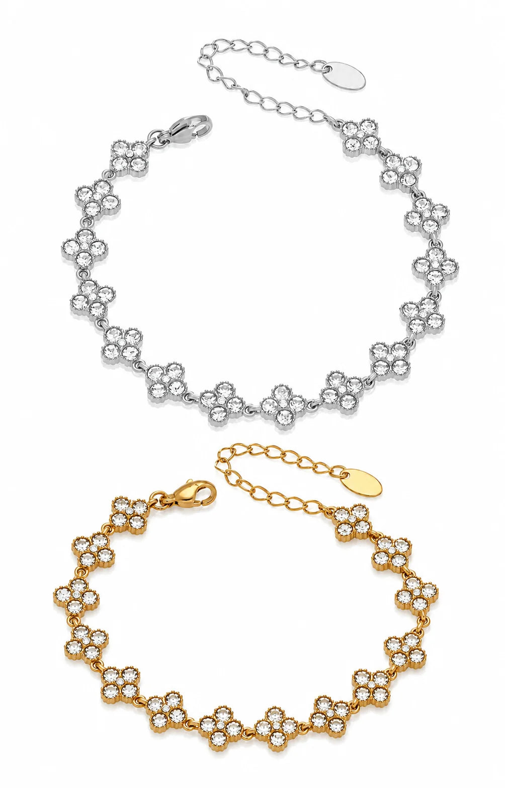 Funkelndes Kleeblatt Armband aus Titanstahl in Gold und Silber