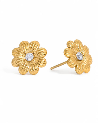 Goldene Blumen Ohrringe aus 18K vergoldetem Titanstahl