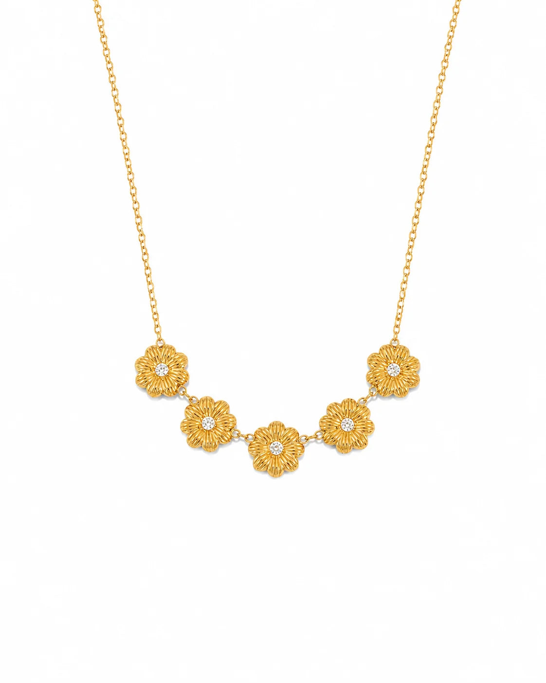 Goldene Blumen Halskette mit fünf floralen Elementen