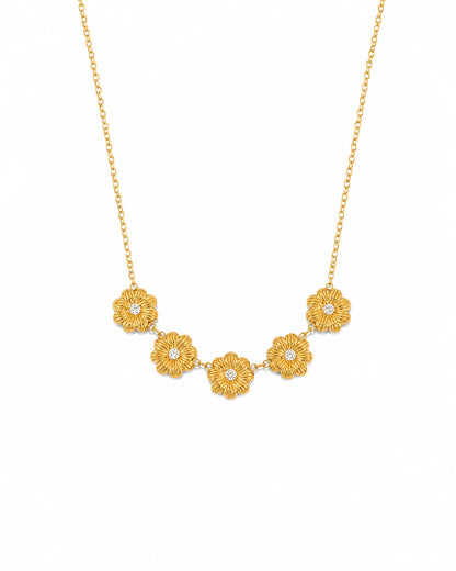 Goldene Blumen Halskette mit fünf floralen Elementen