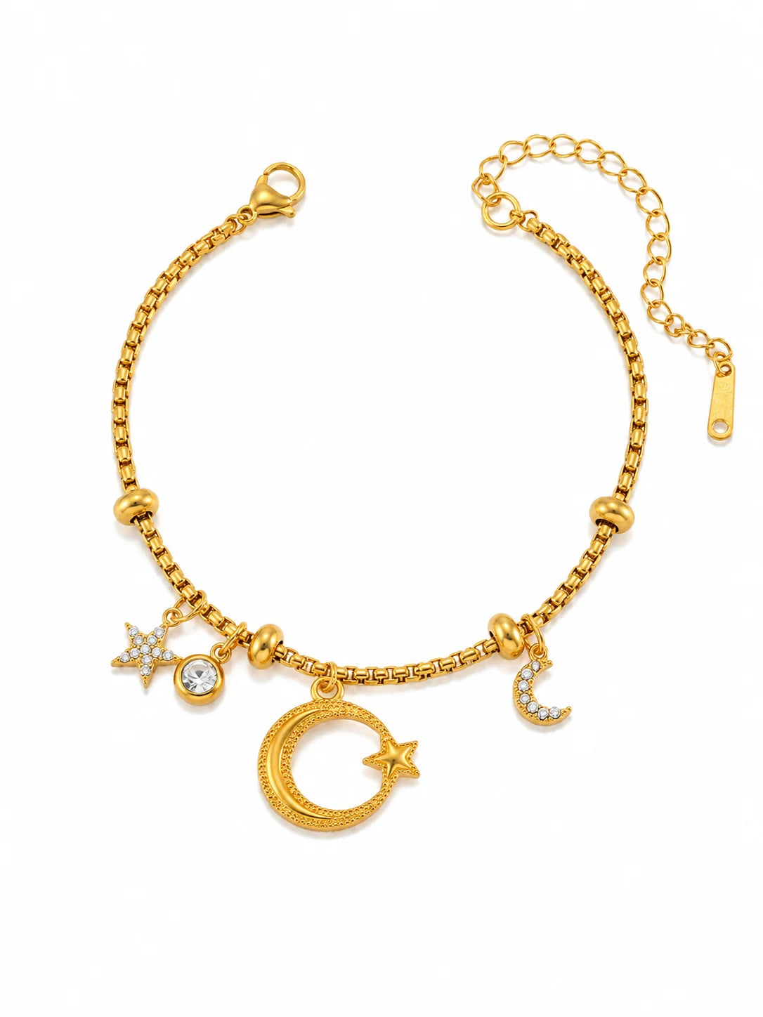 Vergoldetes Mond Armband aus Titanstahl mit Zirkonia Anhängern