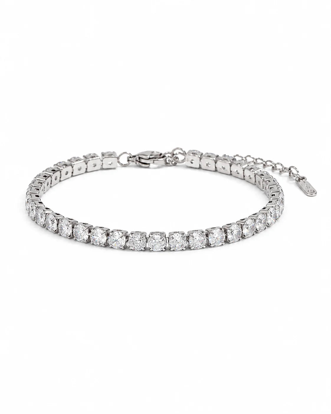 Silberfarbenes Tennisarmband aus Titanstahl mit klaren Zirkonia