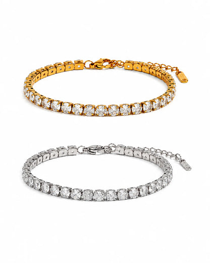 Klassisches Tennisarmband aus Titanstahl in Gold und Silber mit Zirkonia