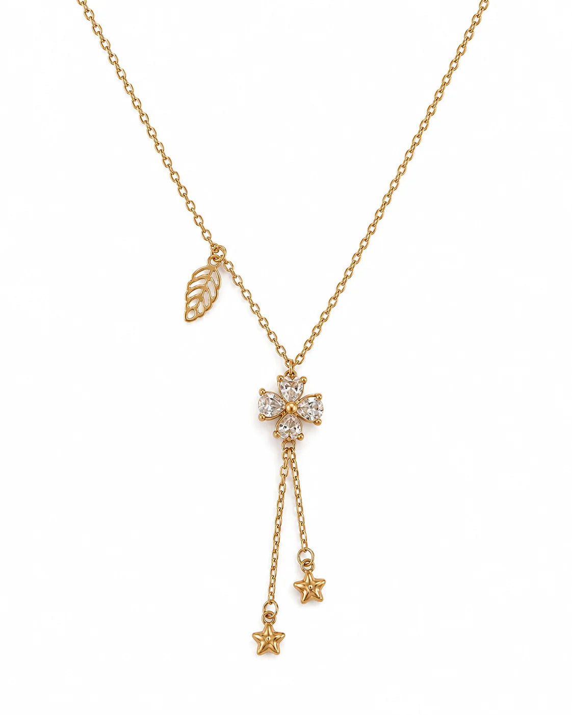 Klee Stern Y-Kette aus 18K vergoldetem Titanstahl mit Zirkonia