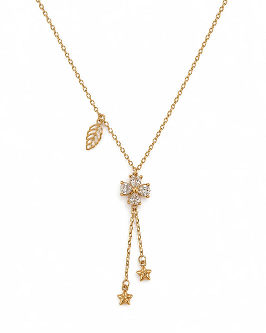 Klee Stern Y-Kette aus 18K vergoldetem Titanstahl mit Zirkonia