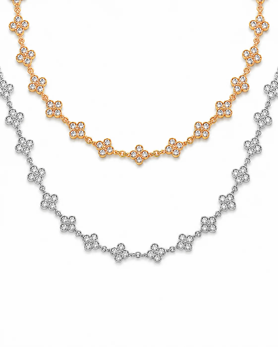 Zirkonia Kleeblatt Halskette aus Titanstahl in Gold und Silber
