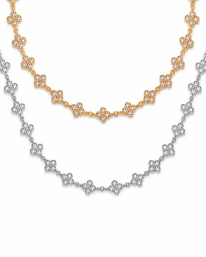 Zirkonia Kleeblatt Halskette aus Titanstahl in Gold und Silber