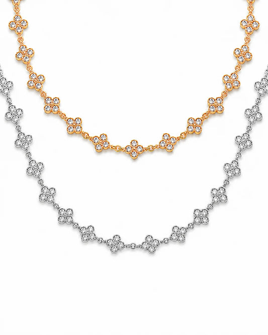 Zirkonia Kleeblatt Halskette aus Titanstahl in Gold und Silber