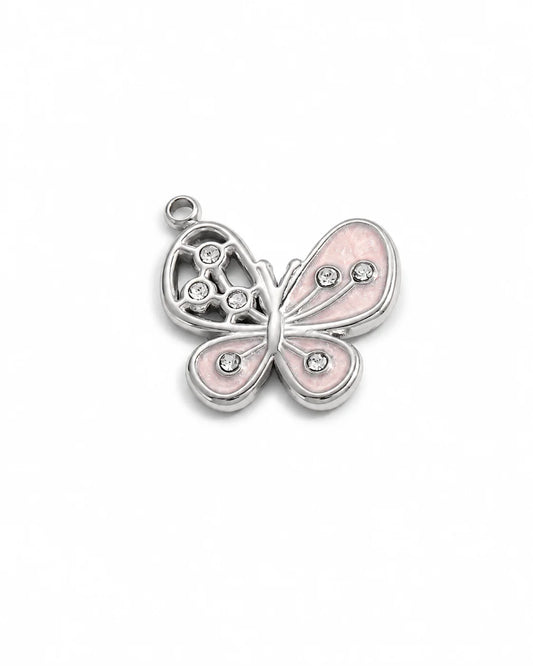 Lina Schmetterling Charm aus Titanstahl in Silberoptik mit rosa Emaille und Zirkonia