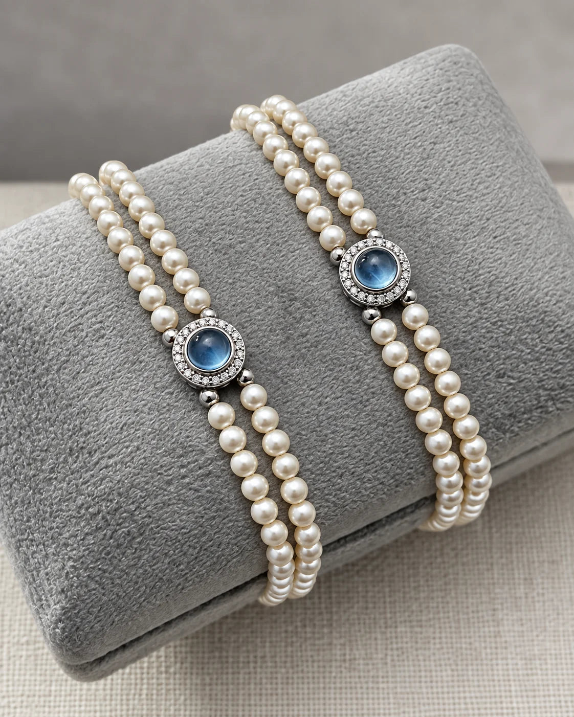 Doppelstrang Perlenarmband mit natürlichem Aquamarin