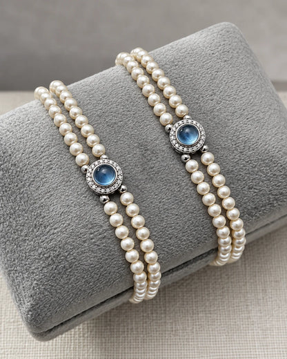 Doppelstrang Perlenarmband mit natürlichem Aquamarin