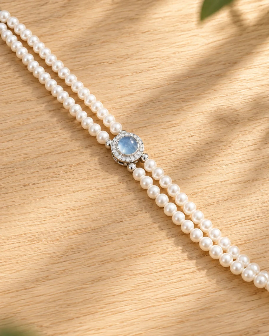 Aquamarin Perlenarmband mit 925 Sterling Silber Details