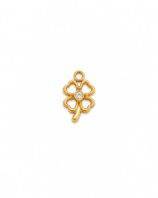 Lucky Kleeblatt Charm aus vergoldetem Titanstahl mit Zirkonia