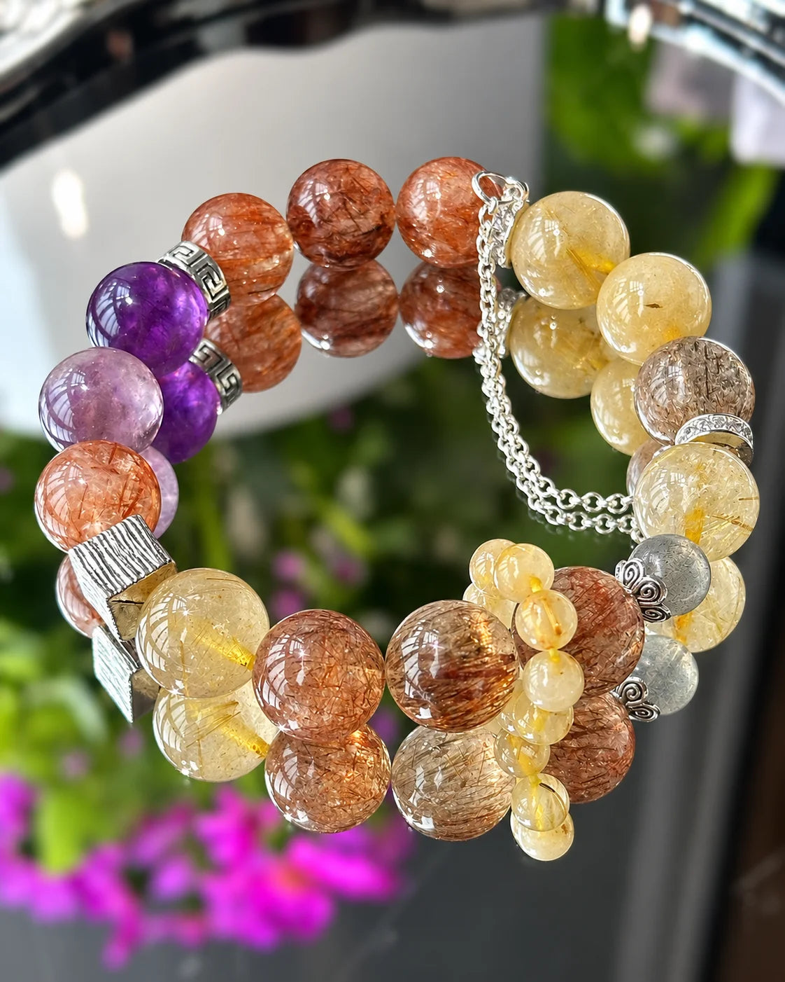 Mehrfarbiges Naturstein Armband mit verschiedenen Kristallperlen