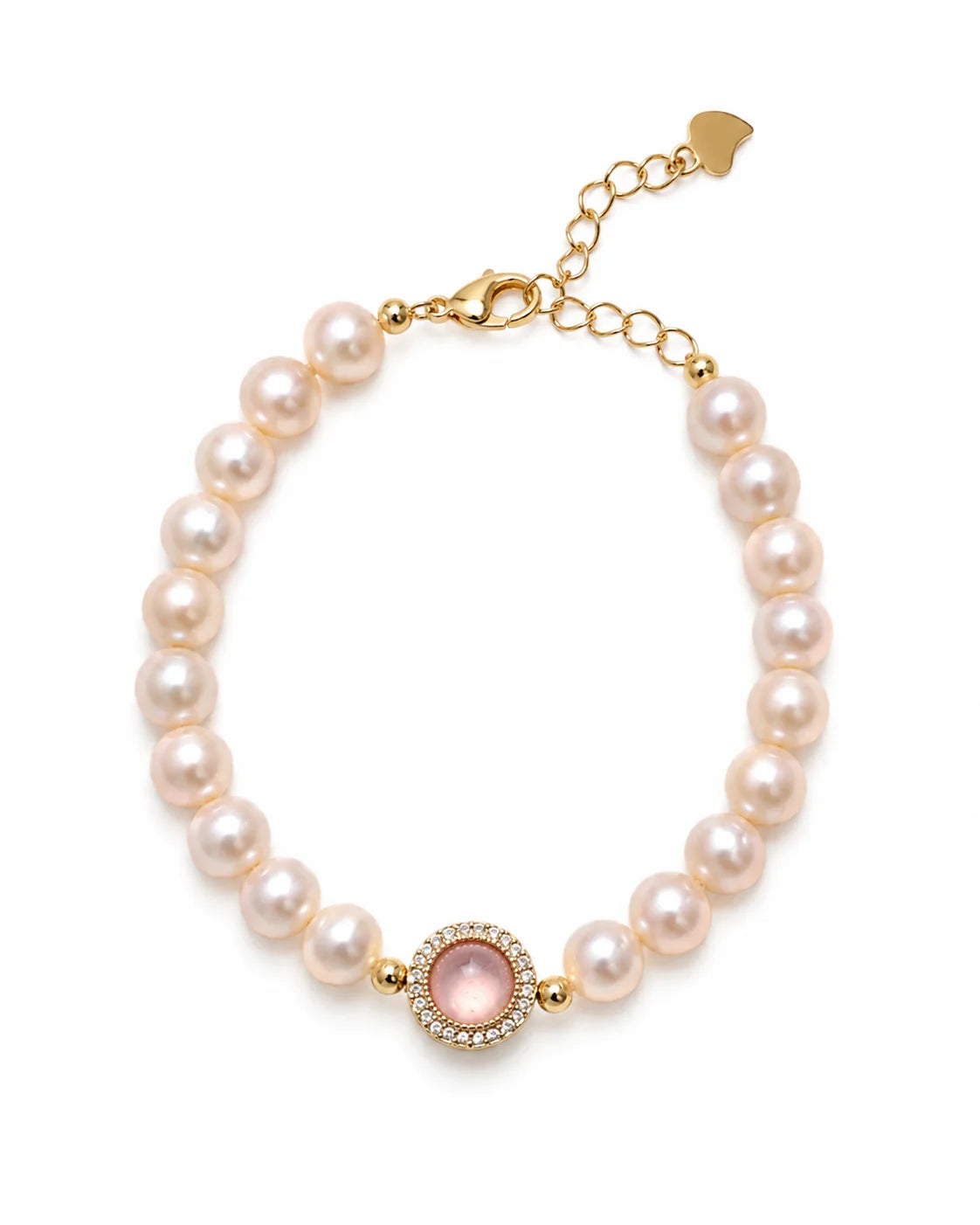 Exklusives Malia's Morgentau-Schimmer Armband mit natürlichen rosa Süßwasserperlen und glänzendem Chalcedon-Anhänger
