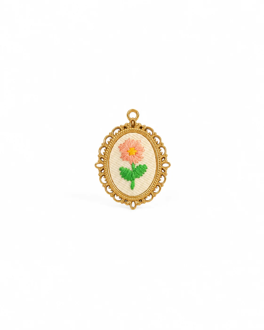 Matilda Blumen Charm aus vergoldetem Titanstahl mit floralem Textil-Inlay