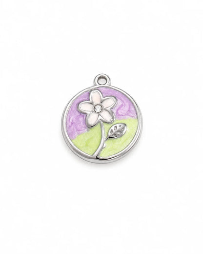 Maya Blumen Charm aus Titanstahl in Silberoptik mit marmorierter Emaille und Zirkonia