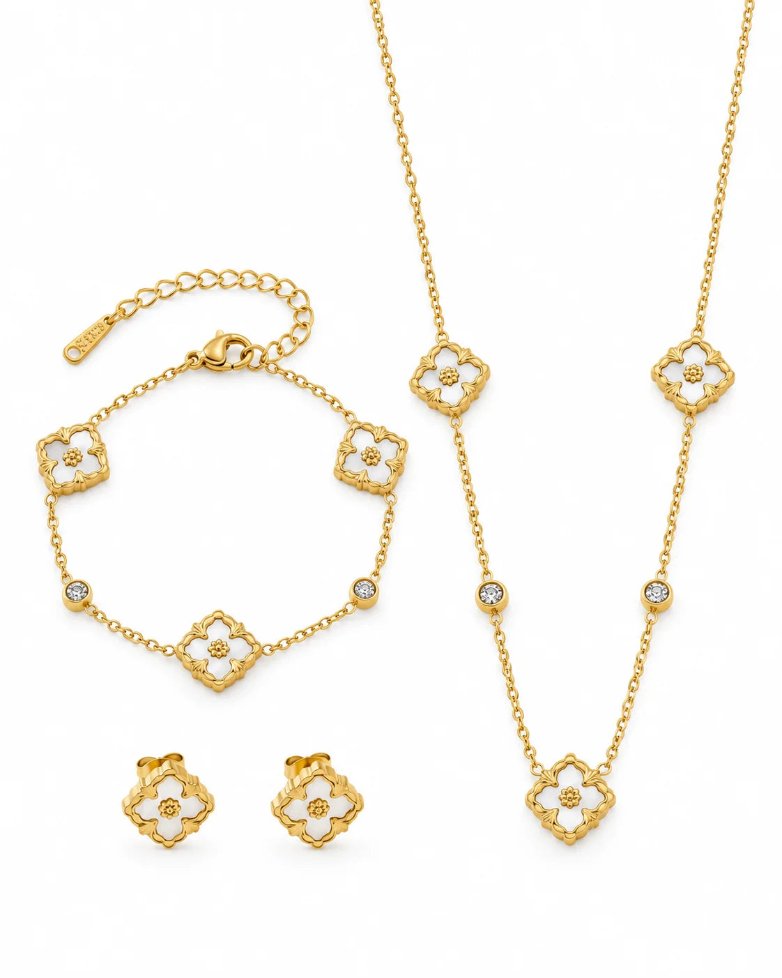 Maya Kleeblatt Schmuckset mit Halskette Armband und Ohrsteckern