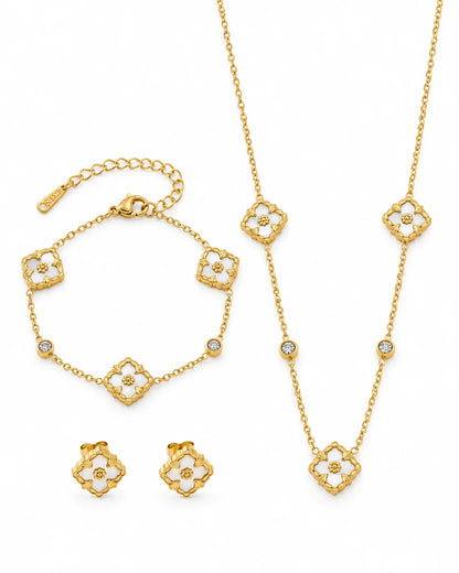 Maya Kleeblatt Schmuckset mit Halskette Armband und Ohrsteckern