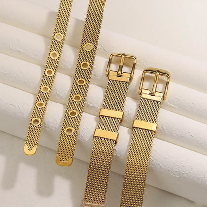 Goldenes Mesh-Armband "Milo" aus Edelstahl im Design eines Gürtels mit Schnalle