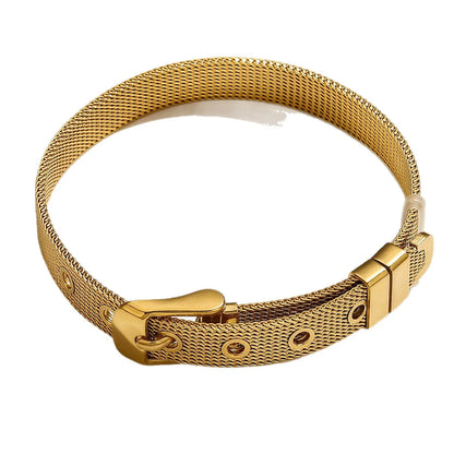 Goldenes Mesh-Armband "Milo" aus Edelstahl im Design eines Gürtels mit Schnalle