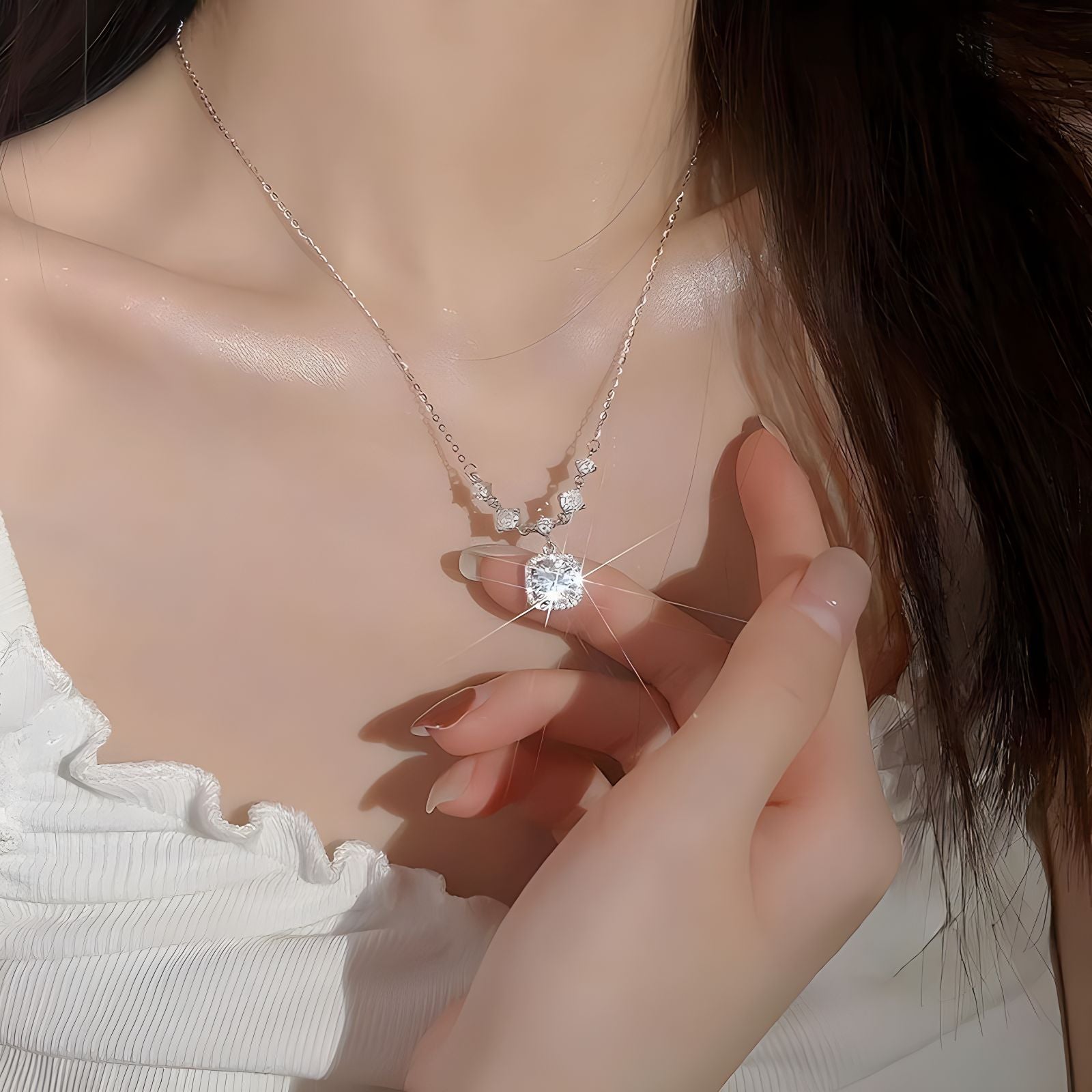 Luxuriöse Moissanit-Halskette mit achteckigem Anhänger aus 925er Silber – edler Schmuck für Damen, ideal für Hochzeit oder besondere Anlässe
