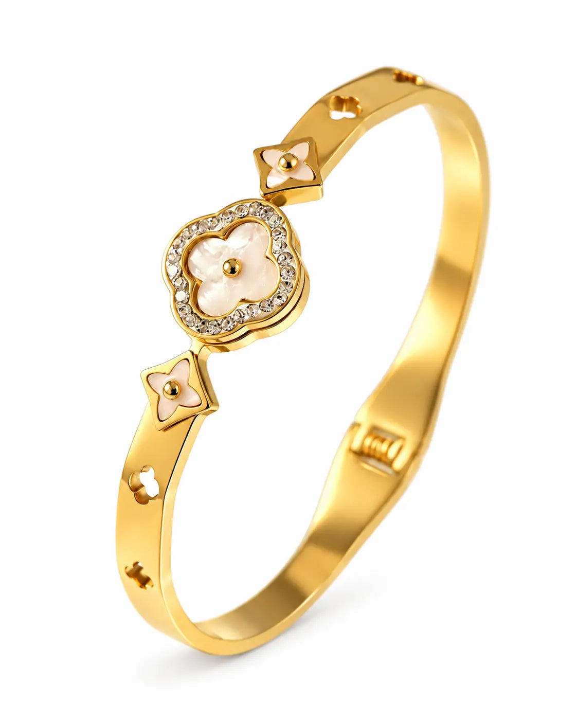 Nerina goldener Muschelblumen Armreif mit Zirkonia aus Edelstahl