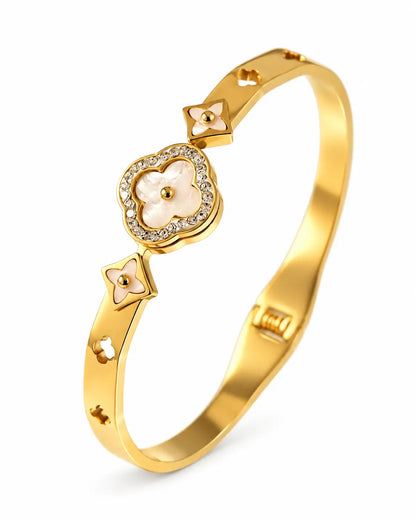 Nerina goldener Muschelblumen Armreif mit Zirkonia aus Edelstahl