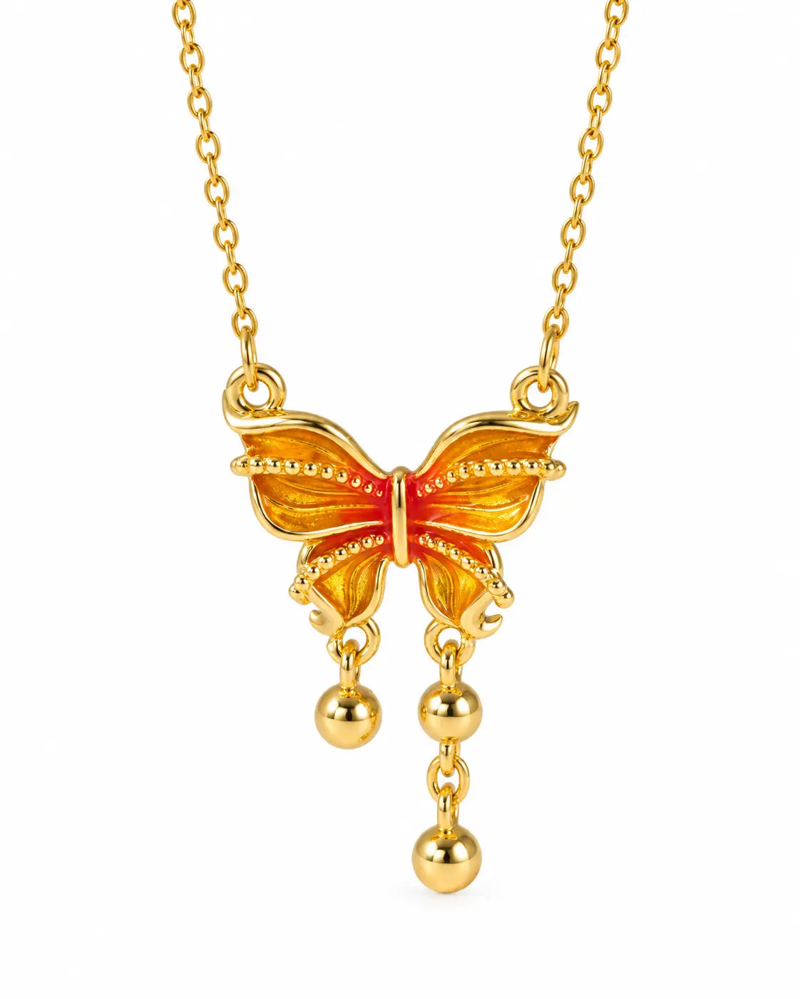 Nerissa goldene Schmetterling Halskette mit orangefarbener Emaille